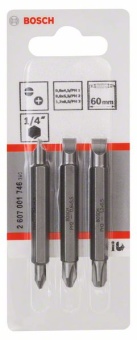 Набор из 3 двухсторонних насадок S 0,6x4,5, S 0,8x5,5, S 1,2x6,5 PH1, PH2, PH3 60 mm 2607001746